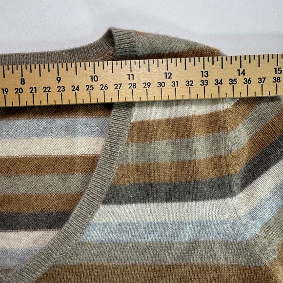 Marks & Spencer Pure Cashmere Striped V-Neck Sweater UK 12 (M/L) Camel Mix - Picture 6 of 14